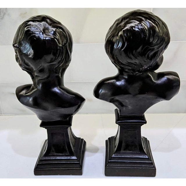 Vintage Alva Studios Pair of French Neoclassical Child Bust Sculptures, Met Museum Reproductions For Sale - Image 4 of 13