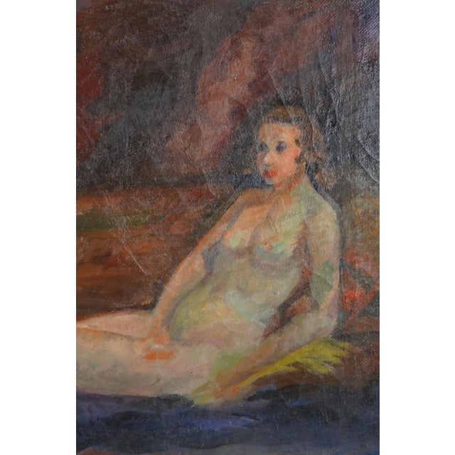 Wonderful reclining nude in modern style, circa 1940. Faint illegible signature lower right edge. Condition: Good:...