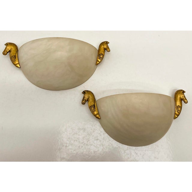 Half Dome Alabaster Wall Lights with Horse Decoration, 1960s, Set of 2 For Sale - Image 13 of 13