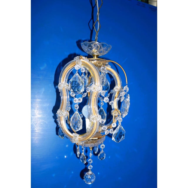 Small Vintage Crystal and Glass Chandelier, 1950s For Sale - Image 10 of 12
