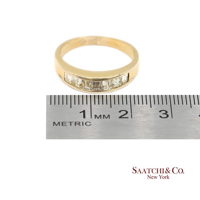 14k(585) Vintage Solid Yellow Gold Natural Baguette Diamond Band Ring, Size 9 For Sale - Image 10 of 12
