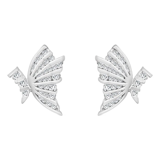 Butterfly Diamond Earrings 1.00cttw 14K White Gold, 2 Pieces For Sale