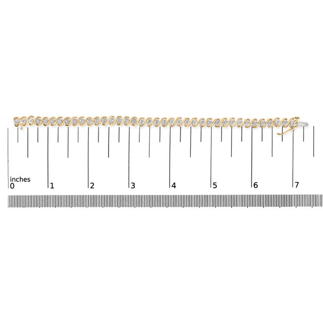 14K Yellow Gold Plated .925 Sterling Silver 1/2 Cttw Round Miracle-Set Diamond S-Curve Tennis Bracelet (I-J Color, I3 Clarity) - 7" For Sale - Image 4 of 6