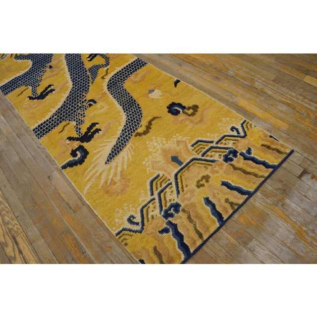 Textile 1750s Yellow Dragon Antique Chinese Ningxia Pillar Rug 2' 9'' X 9' Handknotted Wool Carpet For Sale - Image 7 of 15