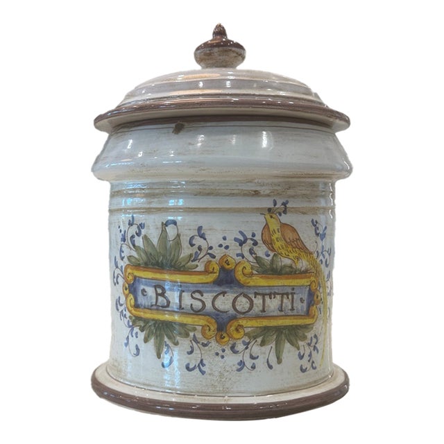 Italian Majolica,Hand Painted ,Lidded Canister,Jar . For Sale