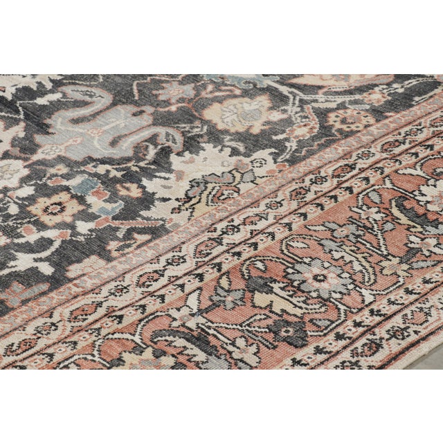 Rug & Kilim’s Oushak Style Rug in Black and Brick Red With Floral Patterns For Sale In New York - Image 6 of 7