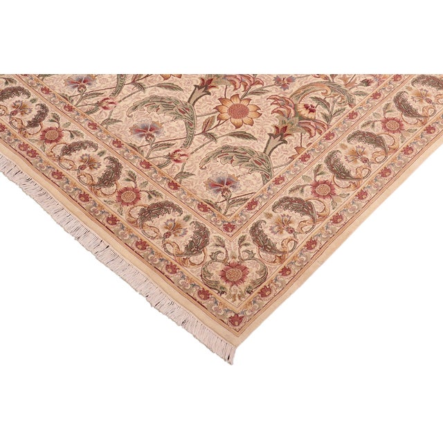 Shabby Chic Shabby Chic Floral Pak-Persian Beige/Green Wool Rug - 8'0'' X 9'11'' For Sale - Image 3 of 9