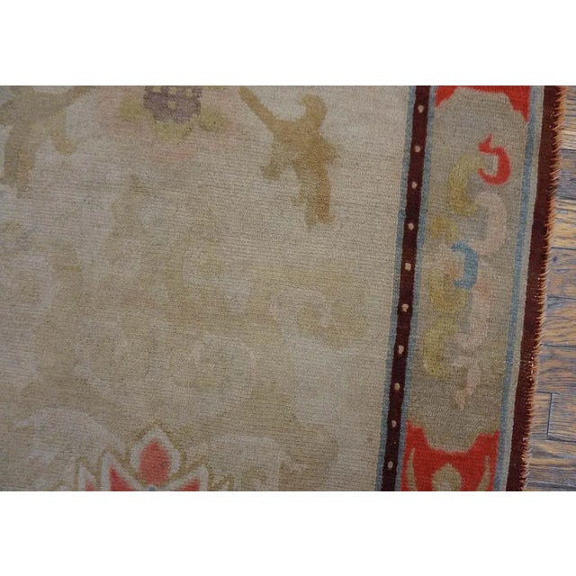 Textile 1920s Ivory Medallion Antique Chinese Tibetan Carpet 3' X 6' Handknotted Wool Rug For Sale - Image 7 of 9
