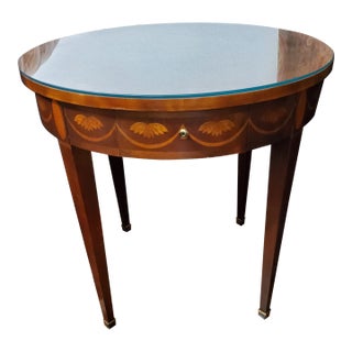 1990s Baker Inlaid End Table With Brass Feet For Sale