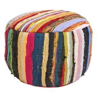 Vintage Boho Colorful Sari Rug Pouf Ottoman For Sale