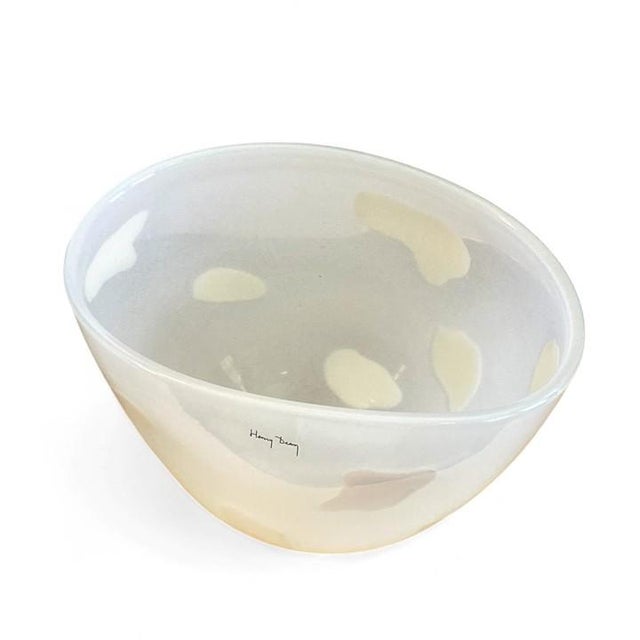 Contemporary Henry Dean (Belgium) Signed Cased Art Glass Centerpiece Bowl (Translucent White With White Dots) Large, Vintage For Sale - Image 3 of 16