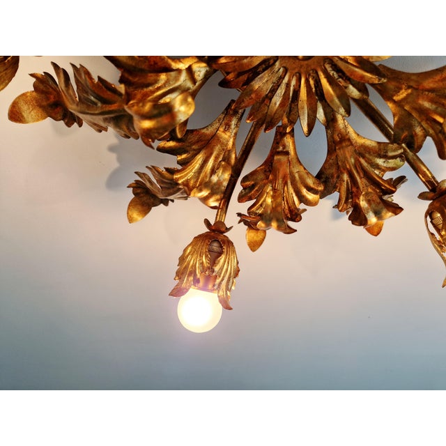 Large Italian Floral Ceiling Light in Gilded Metal, 1970s For Sale - Image 9 of 11
