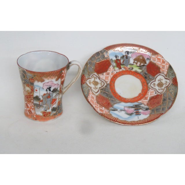 Tame and Nakamura Japan 2pc Set Chocolate Cup and Saucer Pair Hand Painted For Sale - Image 4 of 11