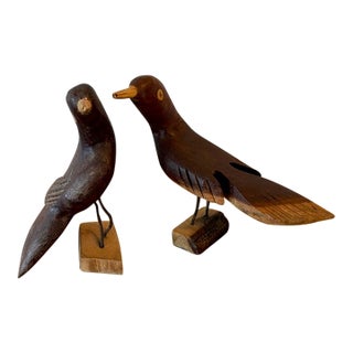 Vintage Hand Carved and Painted Wooden Birds, Folk Art For Sale