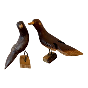 Vintage Hand Carved and Painted Wooden Birds, Folk Art