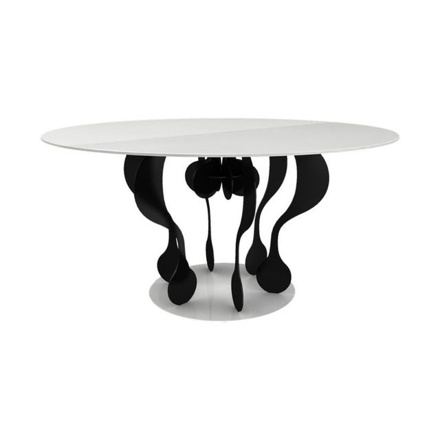 Enigma Round Dining Table in Powder-Coated Aluminum & Glass Top by Altreforme For Sale - Image 6 of 7