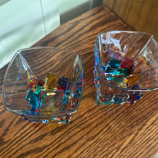 CC Zecchin Murano Whisky Tumbler Multi Color 4" Tall 2 Piece For Sale - Image 4 of 11