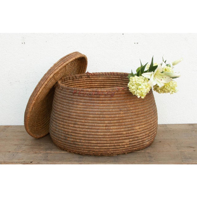 Earth Tone Antique Storage Basket With Lid For Sale - Image 9 of 9