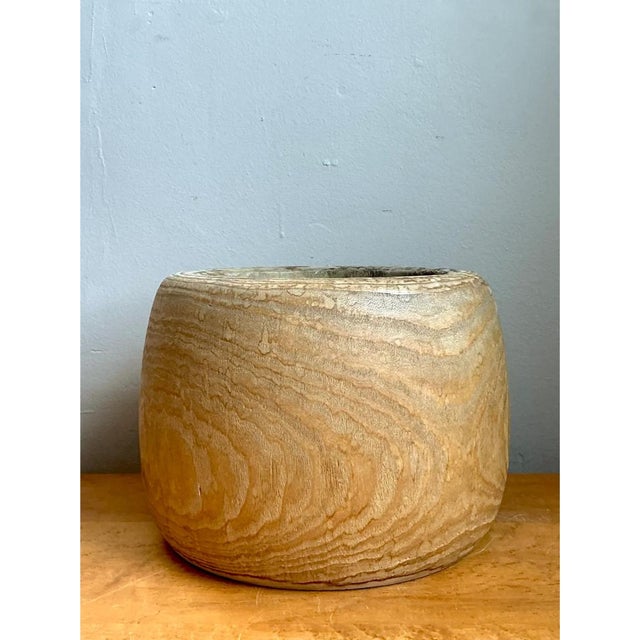 Vintage Wood Vessel Planter With Copper Insert For Sale - Image 4 of 12