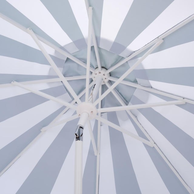 2020s Meze 9 Ft Crank Umbrella, Green Cabana Stripe/White Pole For Sale - Image 5 of 9