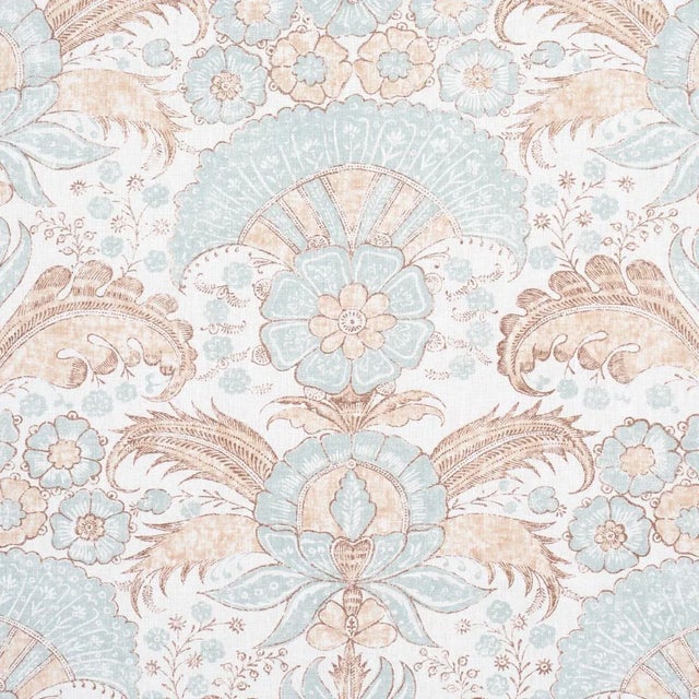 Traditional Schumacher Calicut Fabric In Aqua For Sale - Image 3 of 4