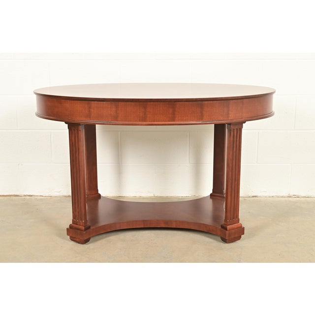 Baker Furniture French Empire Carved Cherry and Burl Wood Library Table or Center Table, Newly Refinished For Sale - Image 14 of 15