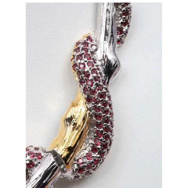 Cleopatra Style Necklace 20 Carat Red Garnet Blue Topaz Sterling Silver Gold Double Snake Branch For Sale - Image 4 of 12