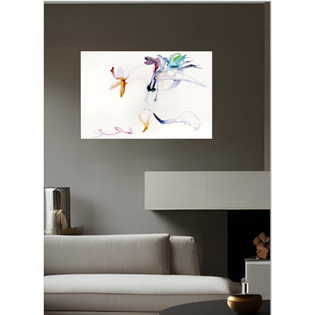 2010s "With Me", Original Watercolor on Paper, by Joe Ginsberg. Ivory, Shades of Dusty Turquoise, Grey Lavender, Green, Puce, Sienna, Rose and Indigo. For Sale - Image 5 of 5