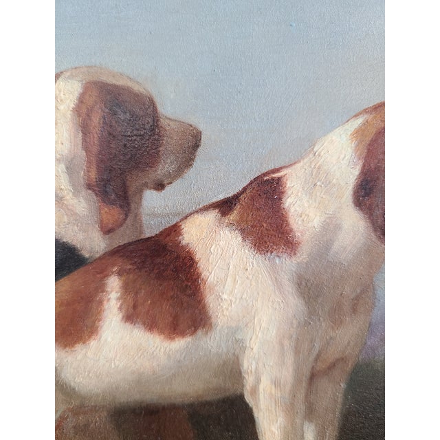 Blue Antique 19th Century Oil Painting Portrait of Two English Pointer Dogs For Sale - Image 8 of 17