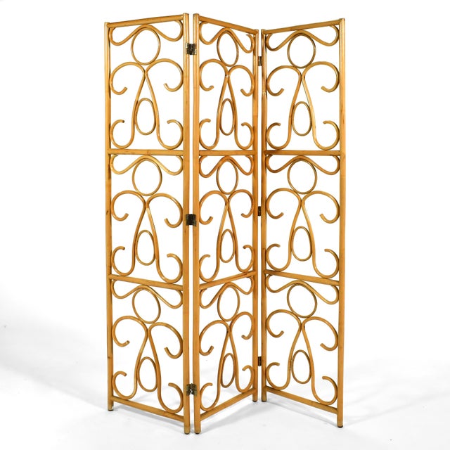 Mid 20th Century Rattan Three-Panel Folding Screen For Sale - Image 5 of 7