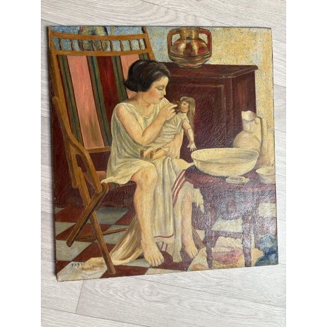 Fabre, Portrait of a Young Girl with a Doll, 1890s-1900s, Oil on Canvas For Sale - Image 4 of 4