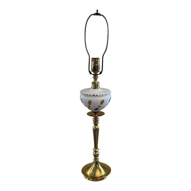 Vintage Brass & Glass Accent Lamp For Sale