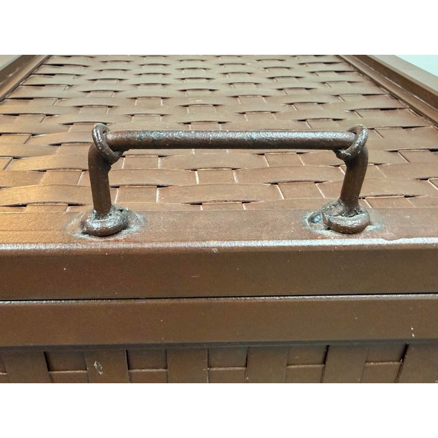 Rust Painted Metal Woven File Storage Chest, Vintage For Sale - Image 10 of 12