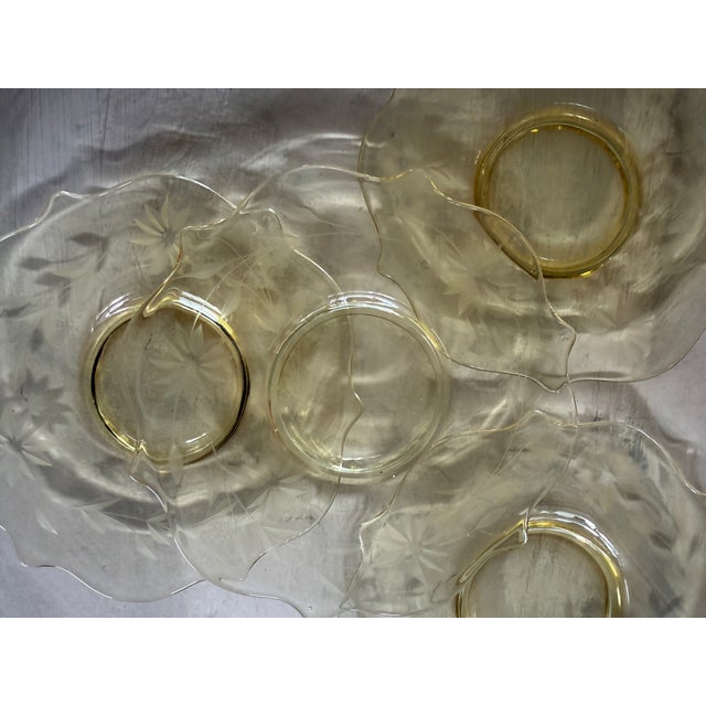 American Vintage Attributed to Hazel-Atlas Amber Depression Glass Etched Plates Floral Star Pattern 7 Inch - Set of 4 For Sale - Image 3 of 12