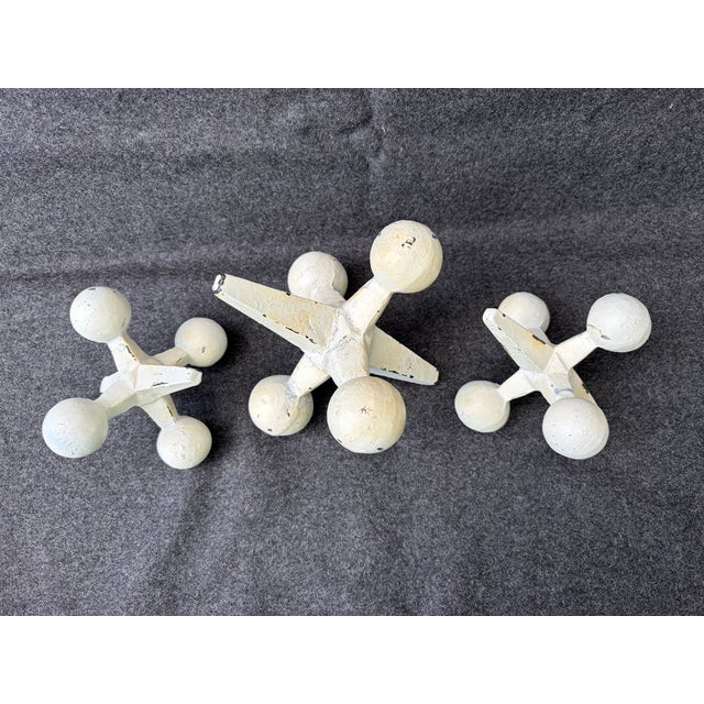 1990s Off White Cast Iron Jacks Set of 3 Decorative Objects For Sale - Image 15 of 17