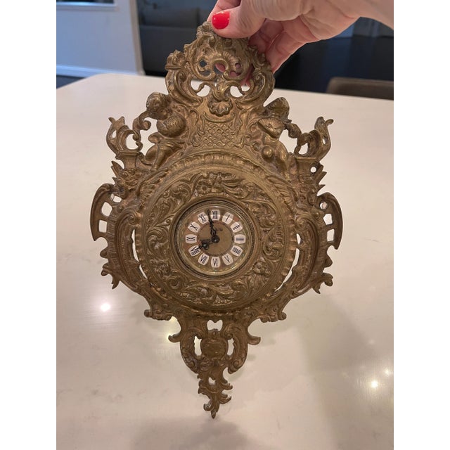 Metal 1950s Golden Bronze Wall Clock For Sale - Image 7 of 8