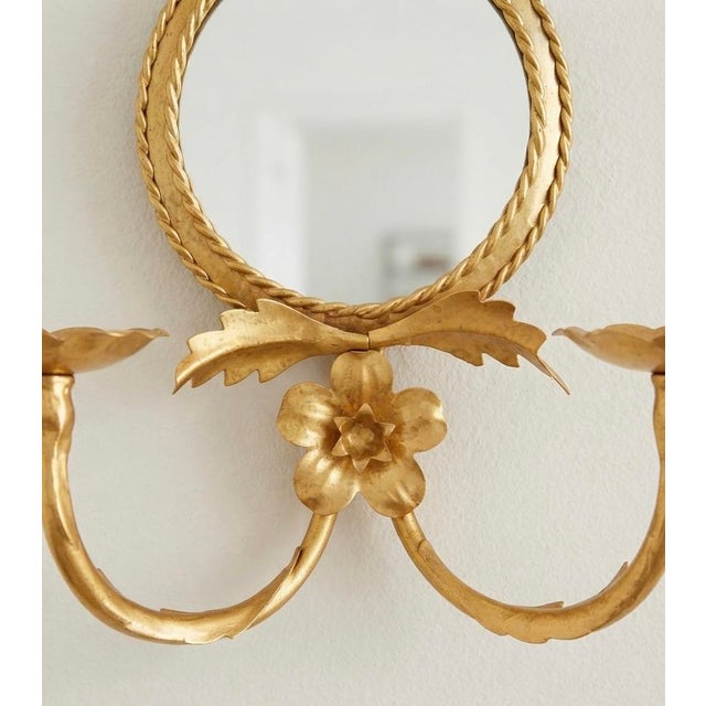 Mid-Century Modern Mid-Century Italian Gilded Floral Mirror Sconces For Sale - Image 3 of 5