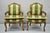 Pair of Early 20th Century French Louis XV Style Green and Gold Walnut Fauteuils Arm Chairs. Item features green and gold...