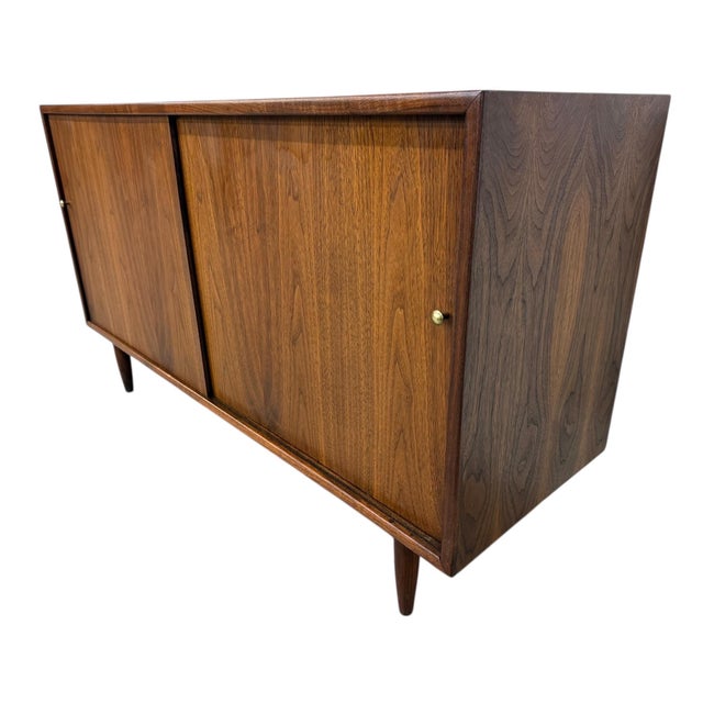 Mid-Century Modern Mid-Century Modern Sliding Door Walnut Storage Cabinet For Sale - Image 3 of 8