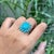 Art Deco 6.7ct Turquoise Sunburst Art Deco Vintage Ring in 14k Yellow Gold Size 5 For Sale - Image 3 of 16
