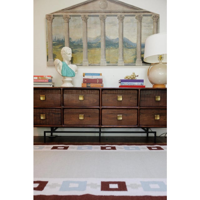 Transitional Part & Parcel Goods Wool Chain Rug 2’6” x 10', Celadon, Sky Blue, Chocolate and Eggshell For Sale - Image 3 of 6