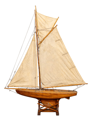 Vintage English Carved Hull Pond Yacht, 1930s