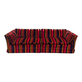 Mid Century Modern Striped Velvet Sofa Erwin Lambeth Tomlinson Appears to Be Jack Lenor Larsen Velvet. For Sale