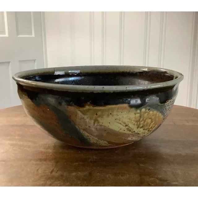 Vintage Late 20th Century Studio Pottery Hand Thrown Glazed Centerpiece Bowl, Brown Colors Stamped Prins For Sale - Image 9 of 9