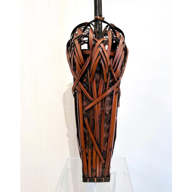 Tall Japanese Sooted Bamboo Ikebana Floor Basket Mingei Meiji Taisho Period For Sale - Image 9 of 12