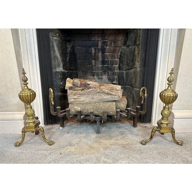 Chippendale Antique Chippendale Style Gilt Bronze Andirons—A Pair For Sale - Image 3 of 9