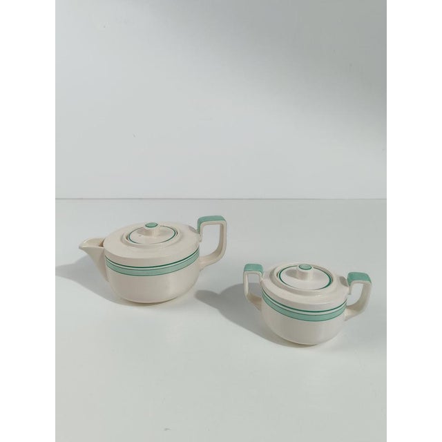 Italian Art Deco Tea Set attributed to Richard Ginori in White and Tiffany Green Majolica, 1930s, Set of 10 For Sale - Image 13 of 18
