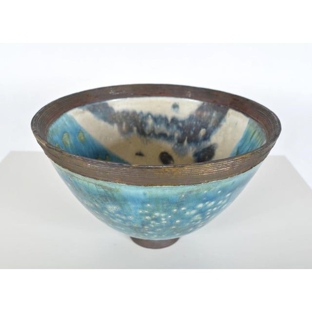 20th Century Sculpture Raku Art Pottery Stoneware Bowl on Stand from Catriona McLeod, 1970s For Sale - Image 3 of 18
