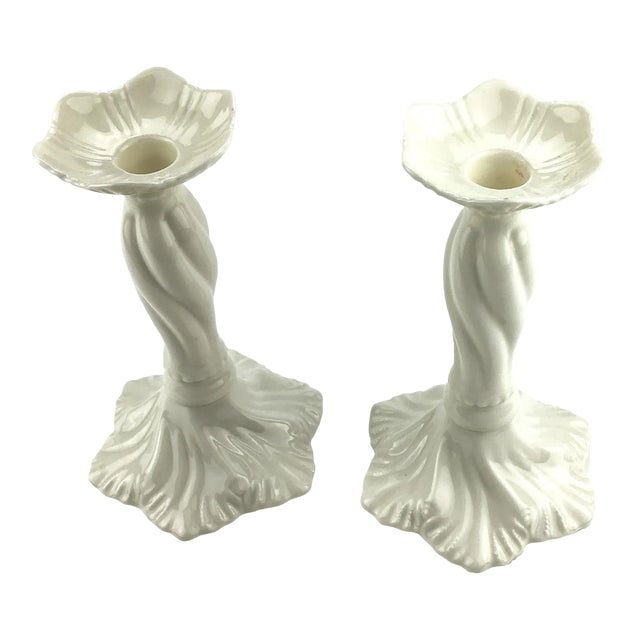 Cream Bone China Porcelain Candle Holders - a Pair For Sale