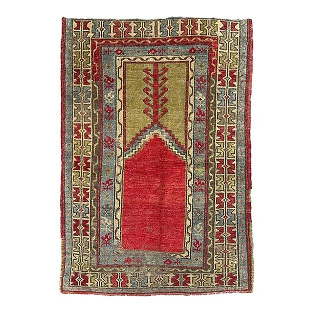 Handmade Antique Turkish Anatolian Prayer Rug. 3'0" X 4'2" For Sale
